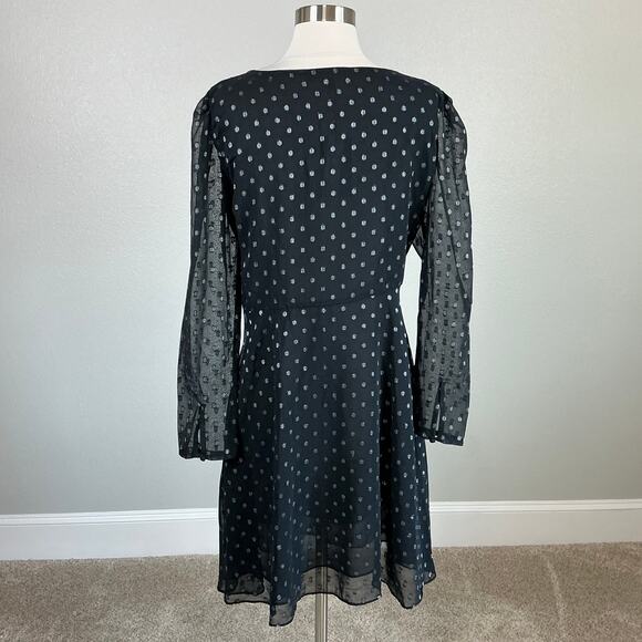 Walter Baker Polka Dot Chiffon Long Sleeve A-Line Dress Black and Silver Size 8 - Picture 6 of 12